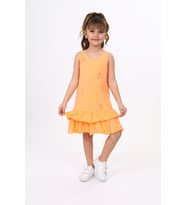 Toontoy Kız Çocuk Fırfırlı Palmiye Ağacı Baskılı Elbise (Oranj)