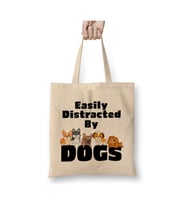 Easily Distracted by Dogs Puppy Lover Köpek Beyaz Bez Çanta Uzun Saplı Alışveriş Çantası