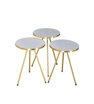 Zigon Sehpa 3'lü Gold Metal Ayak Beyaz Gold
