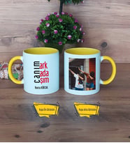 Arkadaşa Hediye Kupa Bardak Sarı Fotoğraflı Arkadaşa Doğum Günü Hediyesi