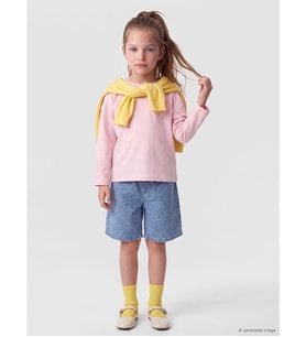LCW Kids Mavi Kalp Desenli Kız Çocuk Jean Şort