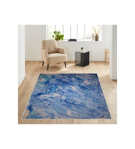 Rovigo Home Dijital Baskı Yıkanabilir Kaymaz Taban Salon Halısı RVG1880-SD010 (Mavi)