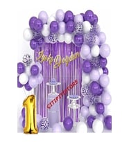 Lüks Mor Lila Beyaz 1 Yaş Doğum Günü Balon Zincir Seti