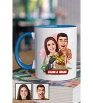 Çiftlere Özel Komik Hediye Karikatürlü Mavi Kupa Bardak