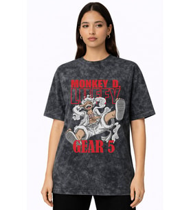 Monkey D. Luffy Gear 5 One Piece Anime Baskılı Unisex Oversize Vintage Yıkamalı Tişört