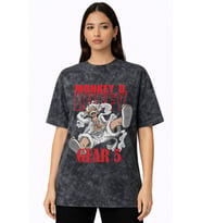 Monkey D. Luffy Gear 5 One Piece Anime Baskılı Unisex Oversize Vintage Yıkamalı Tişört