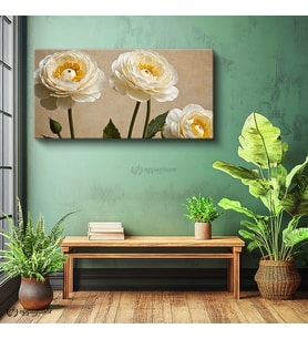Yatay Panoramik Kanvas Tablo Ranunculus Çiçekleri Botanik Tablo Ev Ofis Duvar Dekoru