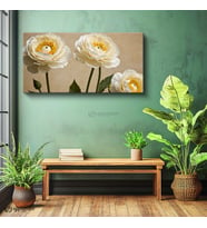 Yatay Panoramik Kanvas Tablo Ranunculus Çiçekleri Botanik Tablo Ev Ofis Duvar Dekoru