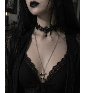 Gotik Kiraz Kafatası Kolye Gümüş Renk Zincir Unisex Aksesuar