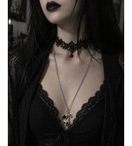 Gotik Kiraz Kafatası Kolye Gümüş Renk Zincir Unisex Aksesuar