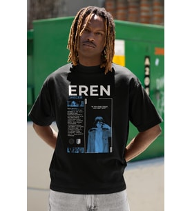 Eren Yeager Baskılı Unisex Oversize Attack On Titan Anime Karakterler Tişört