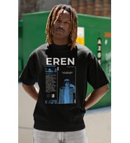Eren Yeager Baskılı Unisex Oversize Attack On Titan Anime Karakterler Tişört