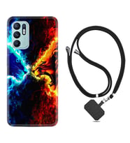 Oppo Reno 6 Kılıf Silikon Boyun Askılı İpli Desenli Silikon Red Blue Leon 1714
