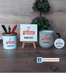 Optisyen Dekoratif Taş, Kalemlik, Sihirli Oval Kupa Bardak, Ahşap Anahtarlık Hediye (Model 1)