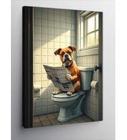 Kanvas Tablo Tuvalette Gazete Okuyan Köpek