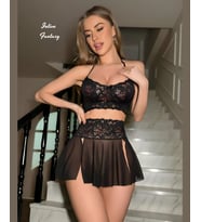 Intive Fantasy Siyah Transparan Mini Yırtmaç Detaylı Bralet Takım