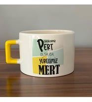 Ciğerlerimiz Pert Olsa Da Yüreğimiz Mert Baskılı Sarı Kulplu C Fincan
