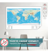 Dünya Fiziki Harita - Yüzeye Zarar Vermez, Yapışkansız Tutunan Statik Sihirli Akıllı Kağıt Harita