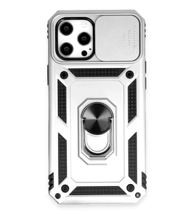 Newface Apple iPhone 12 Pro Max Kılıf Pars Lens Yüzüklü Silikon - Gümüş