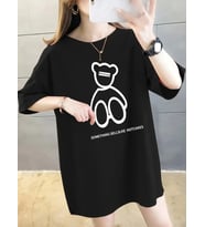 Baskılı Oversize Bisiklet Yaka T-shirt - Siyah