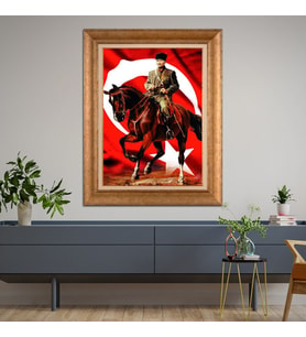 Altın Varaklı Çerçeveli Paspartulu Atatürk Tablo z4582 (Gold)