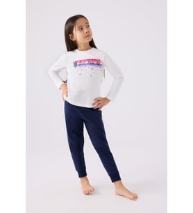 U.S. Polo Assn. 1962 Yıldızlı Kız Çocuk Krem Uzun Kol Pijama Takım