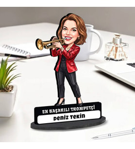Trompetçi Müzisyen Kadına Hediye Kişiye Özel Karikatürlü Biblo