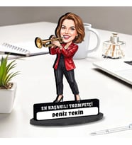 Trompetçi Müzisyen Kadına Hediye Kişiye Özel Karikatürlü Biblo