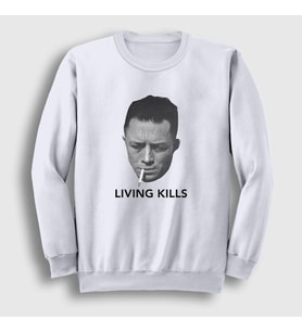 Presmono Unisex Beyaz Living Kills Albert Camus Sweatshirt 554083tt