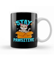 Cute & Funny Stay Pawsitive Kitty Cat Positive Pun Kupa Bardak Porselen