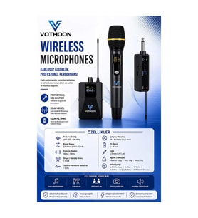 Mikrofon Seti Uhf Çift Kanal Profesyonel El Mikrofonu 50-80m Menzil