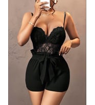 Fantezia Night Kadın Siyah Kuşak ve Dantel Detaylı Fantezi Elbise 5143
