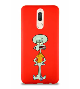 Huawei Mate 10 Lite Soft Premier Kapak Squidward Dokunaç Tasarımlı Silikon Kılıf - Kırmızı (Şeffaf)