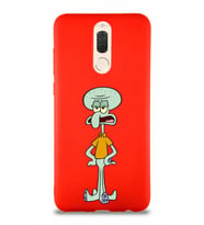 Huawei Mate 10 Lite Soft Premier Kapak Squidward Dokunaç Tasarımlı Silikon Kılıf - Kırmızı (Şeffaf)
