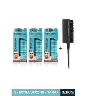 Fontenay Saç Şekillendirici Pudra Toz Wax Mat Effect Mavı 20gr X3 + Profesyonel Topuz Fırçası Krepe 3043 4'lü Set
