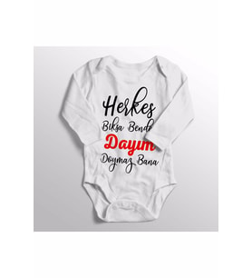 Unisex Bebek Herkes Bıksa Benden Dayım Doymaz Bana Baskılı Zıbını Body