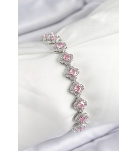 Pirinç Zirkon Taşlı Pembe Yonca Baget Model Gümüş Renk VIP Seri Kadın Bileklik