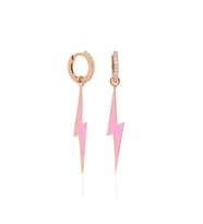 Beyaz Taşlı Pembe Neon Şimşek Model Mineli Gümüş Küpe-Rose