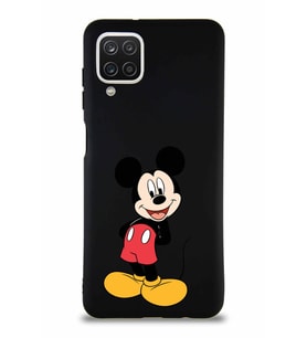 Samsung Galaxy A12 Soft Premier Kapak Mickey Mouse-B Tasarımlı Silikon Kılıf - Siyah (Şeffaf)