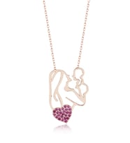 Kalp Taşlı Anne Bebek Gümüş Kolye (Rose - Gold)