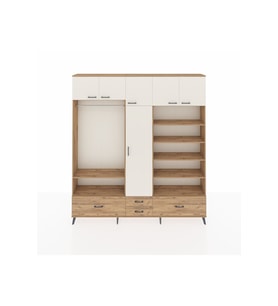 Arges Dolap 18 Raflı 4 Çekmeceli Tek Askılı 220x30x243 Çam-Aytaşı/Çam