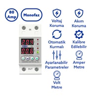 Tomzn Voltaj ve Akım Koruma Rölesi Yüksek Alçak Gerilim Akım Koruyucu Monofaz 80A