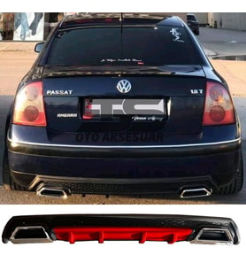 Volkswagen Passat B5 Difüzör Arka Tampon Eki 2 Egzoz Çıkışlı Kırmızı Lüx Tip