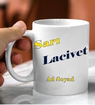 Kişiye Özel Sarı Lacivert Taraftar Tasarımlı Beyaz Kupa Bardak