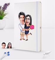 BK Gift Kişiye Özel Sevgililer Karikatürlü Beyaz Termo Deri Defter 16x24cm Model 108