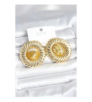 Mey İthalat® Pirinç Gold Renk Kehribar Boncuklu Vintage Kadın Küpe