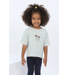 Toontoy Kız Çocuk Panama Beach Baskılı Tişört (Yeşil)