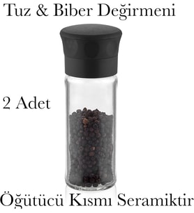 2 Adet Tuz ve Karabiber Değirmeni 2 Adet Cam Gözde Öğütücü Kısmı Seramiktir Tuz Değirmeni
