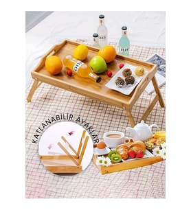 Katlanır Ayaklı Bambu Yatak Keyif Tepsisi (50cm*30cm), Portatif Tepsi