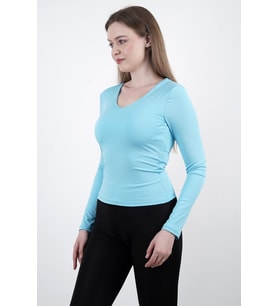Kadın Sendy Kumaş  V Yaka Bluz (Mint)